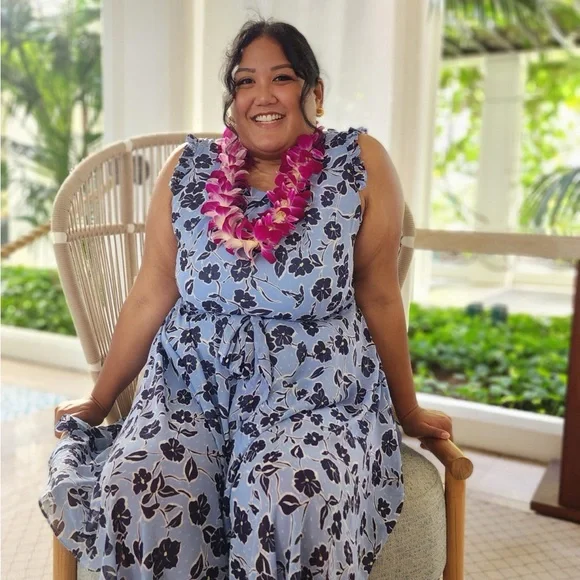 Eliza J Blue Floral Midi Dress - Picture 2 of 3